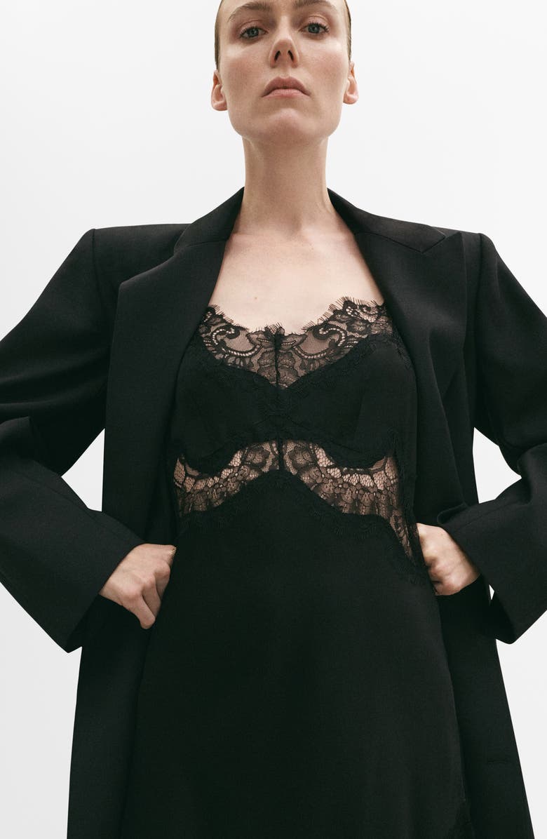 MANGO Lace Asymmetric Camisole Dress, Alternate, color, Black