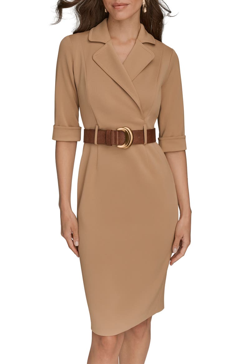 Belted Sheath Dress, Alternate, color, FAWN