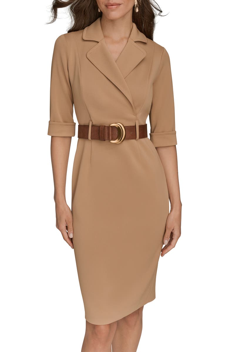 Donna Karan New York Belted Sheath Dress, Alternate, color, Fawn