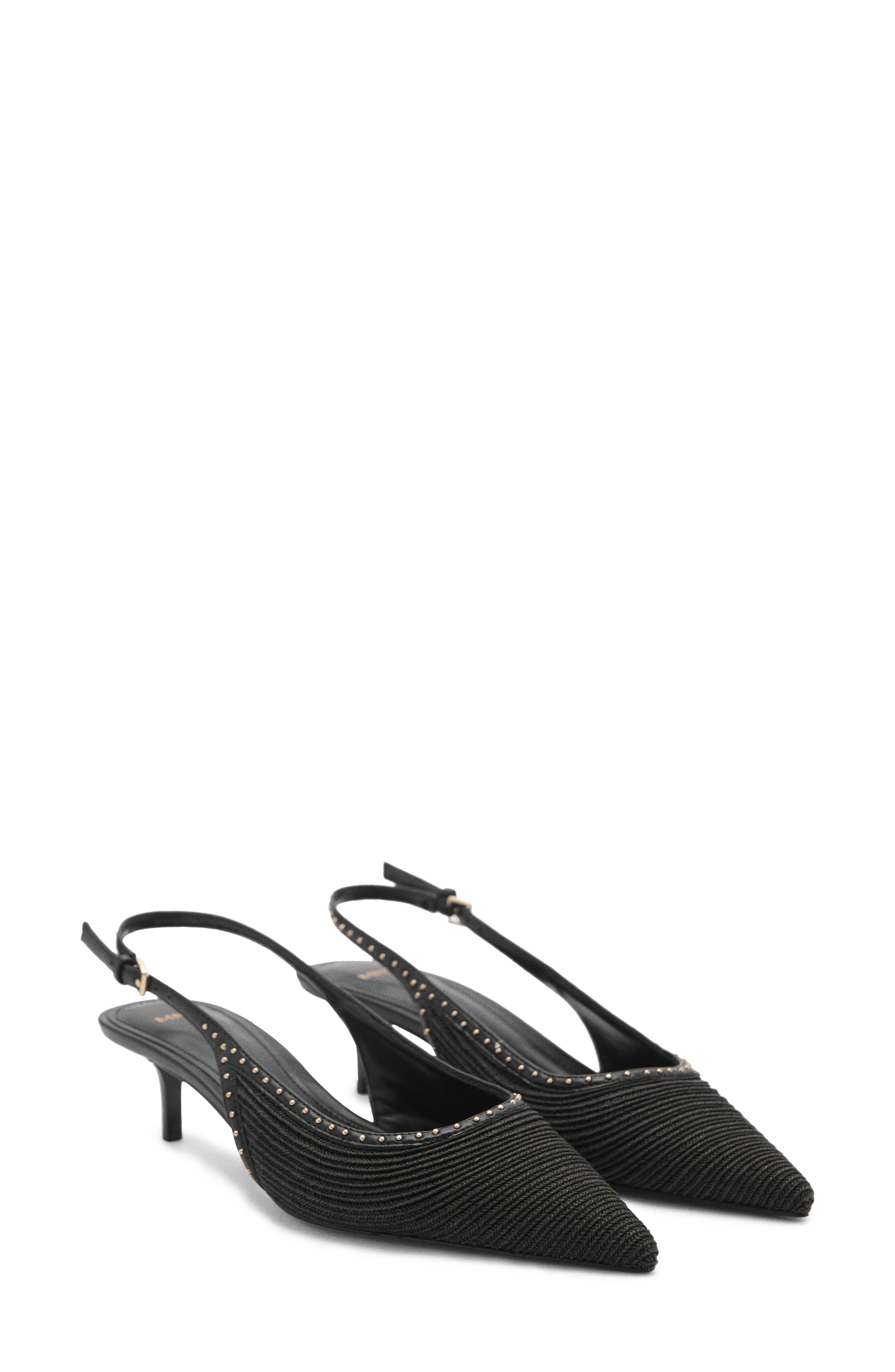MANGO Straw Pointed Toe Slingback Pump, Main, color, Black