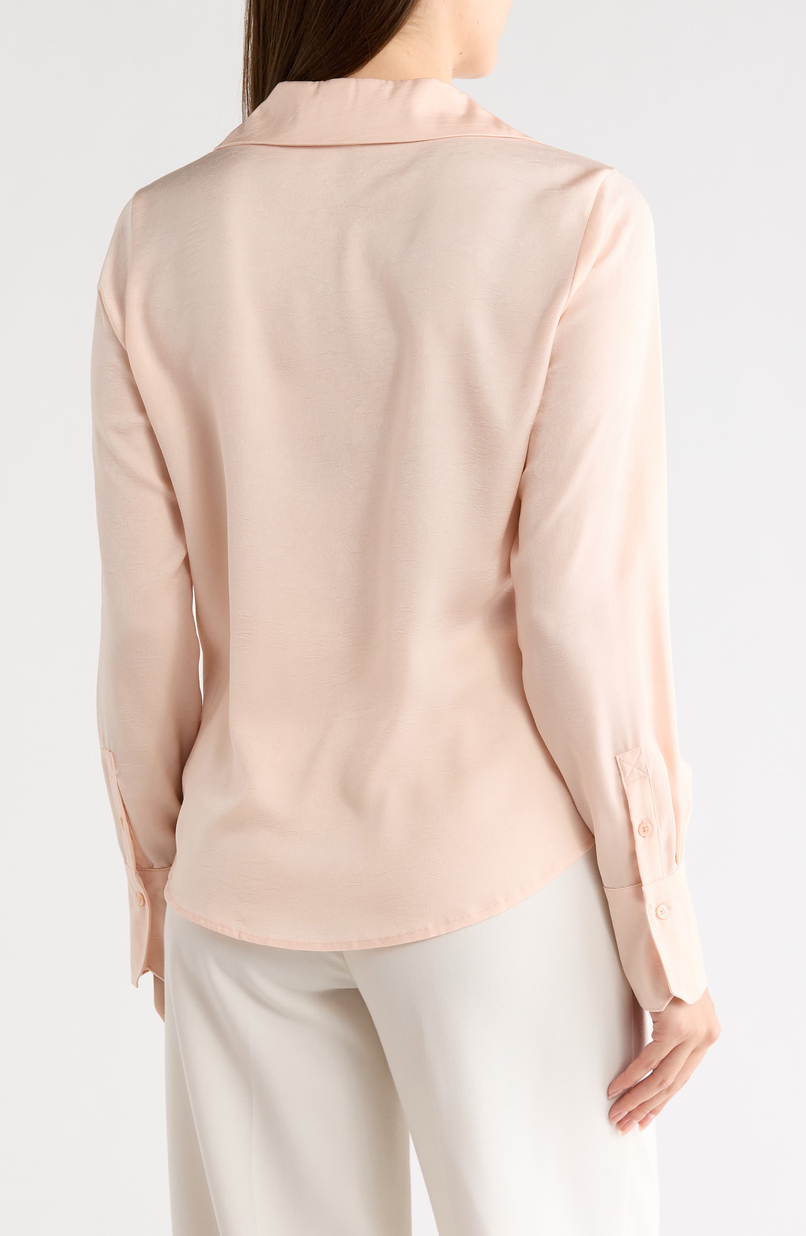 Long Sleeve Textured Satin Button-Up Shirt - image 2