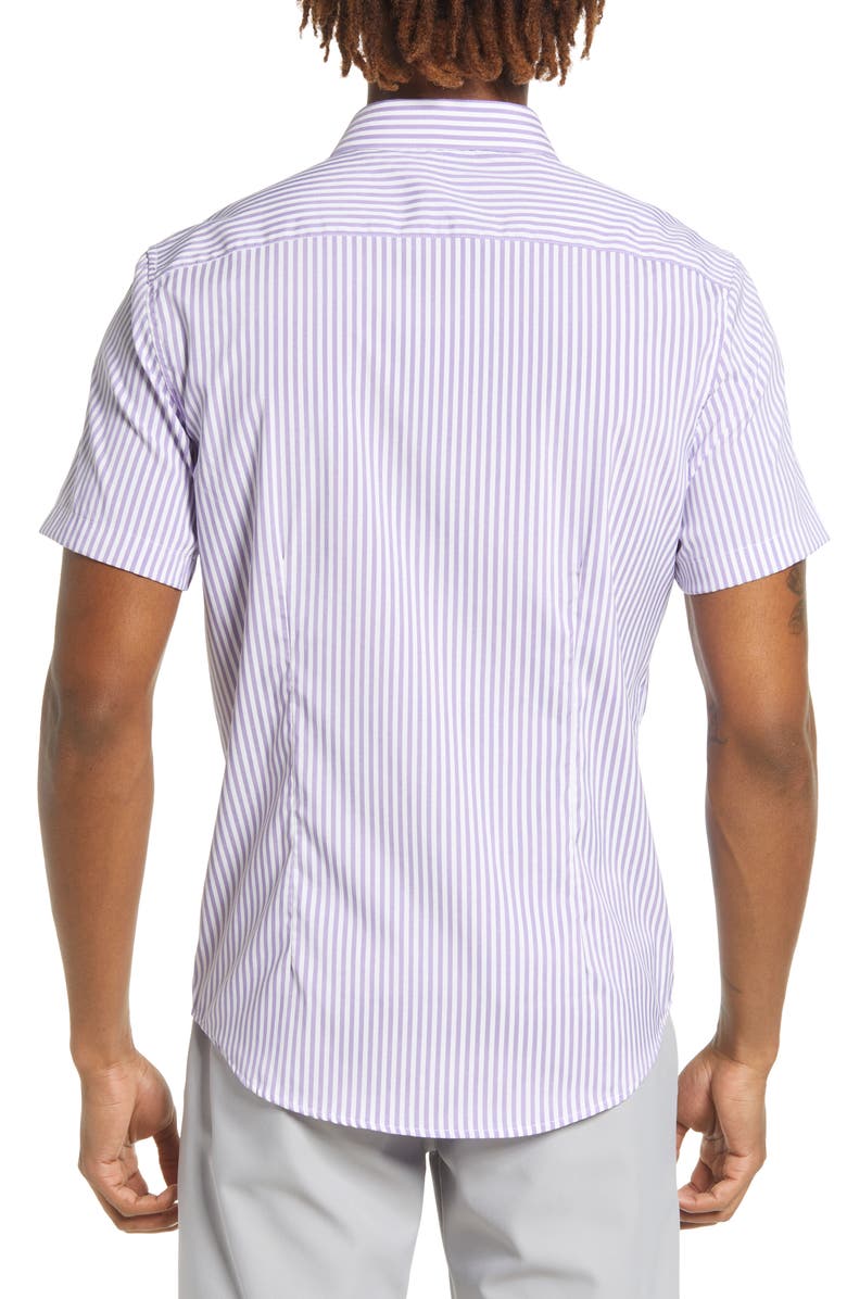 Barbell Apparel Motive Stripe Short Sleeve Stretch Button-Up Performance Shirt, Alternate, color,