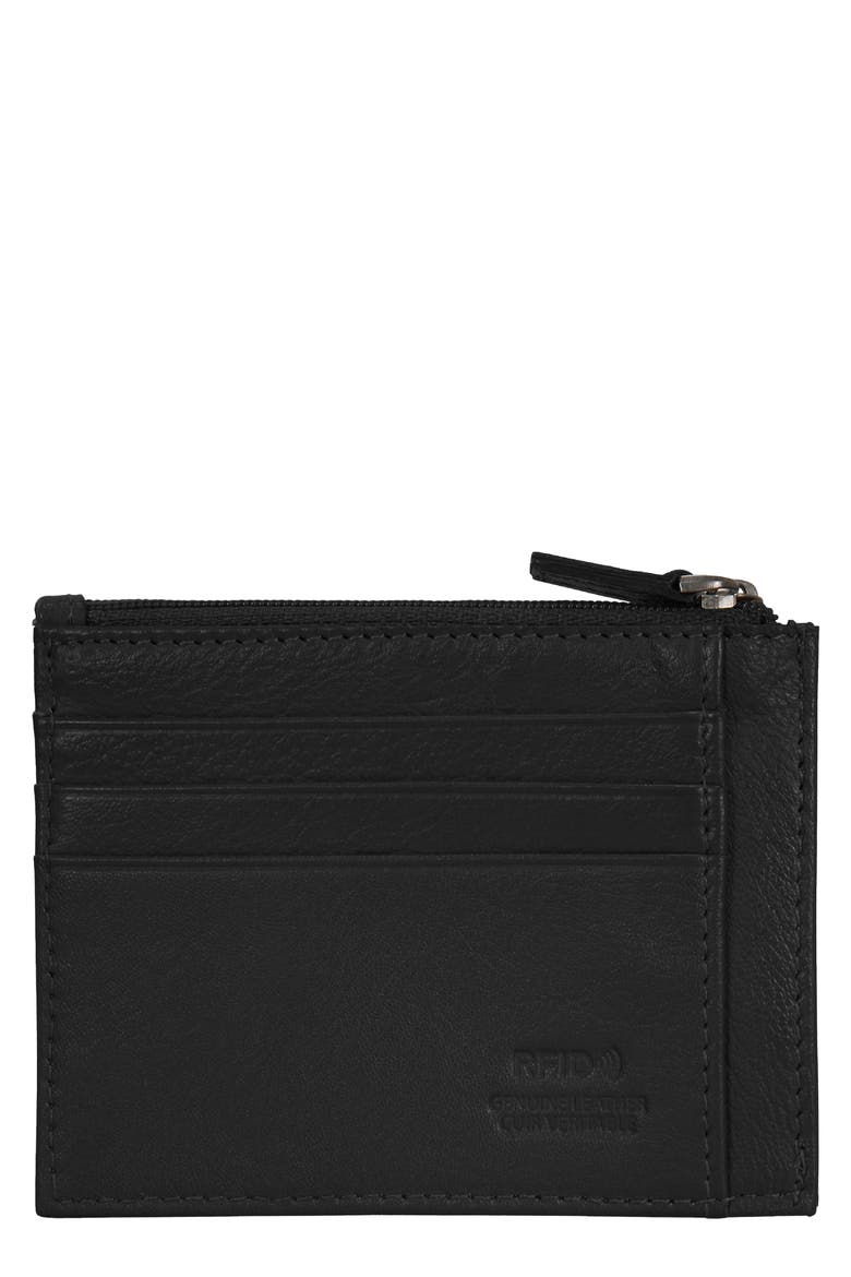 Zip Leather Card Case, Main, color, BLACK