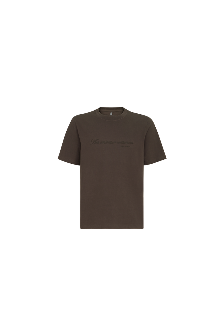 Cotton jersey crew-neck T-shirt with embroidery and print, Alternate, color, Brown