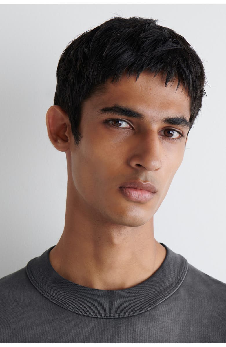 COS Oversized Washed-Jersey Mock-Neck T-Shirt, Alternate, color, Black