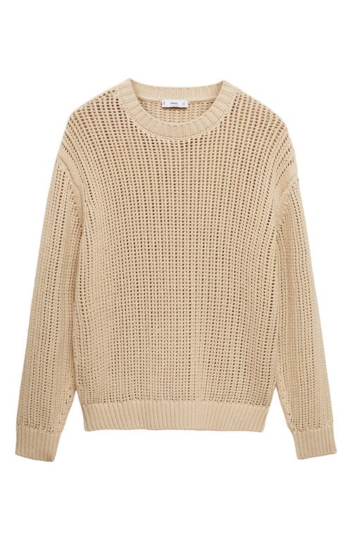 Mango Oversize Openwork Cotton Crewneck Sweater In Neutral