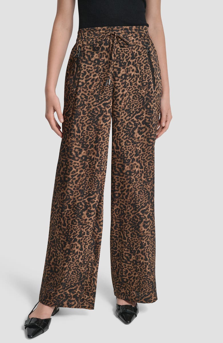 DKNY Cheetah Print Wide Leg Pants, Main, color, Compact Cheetah