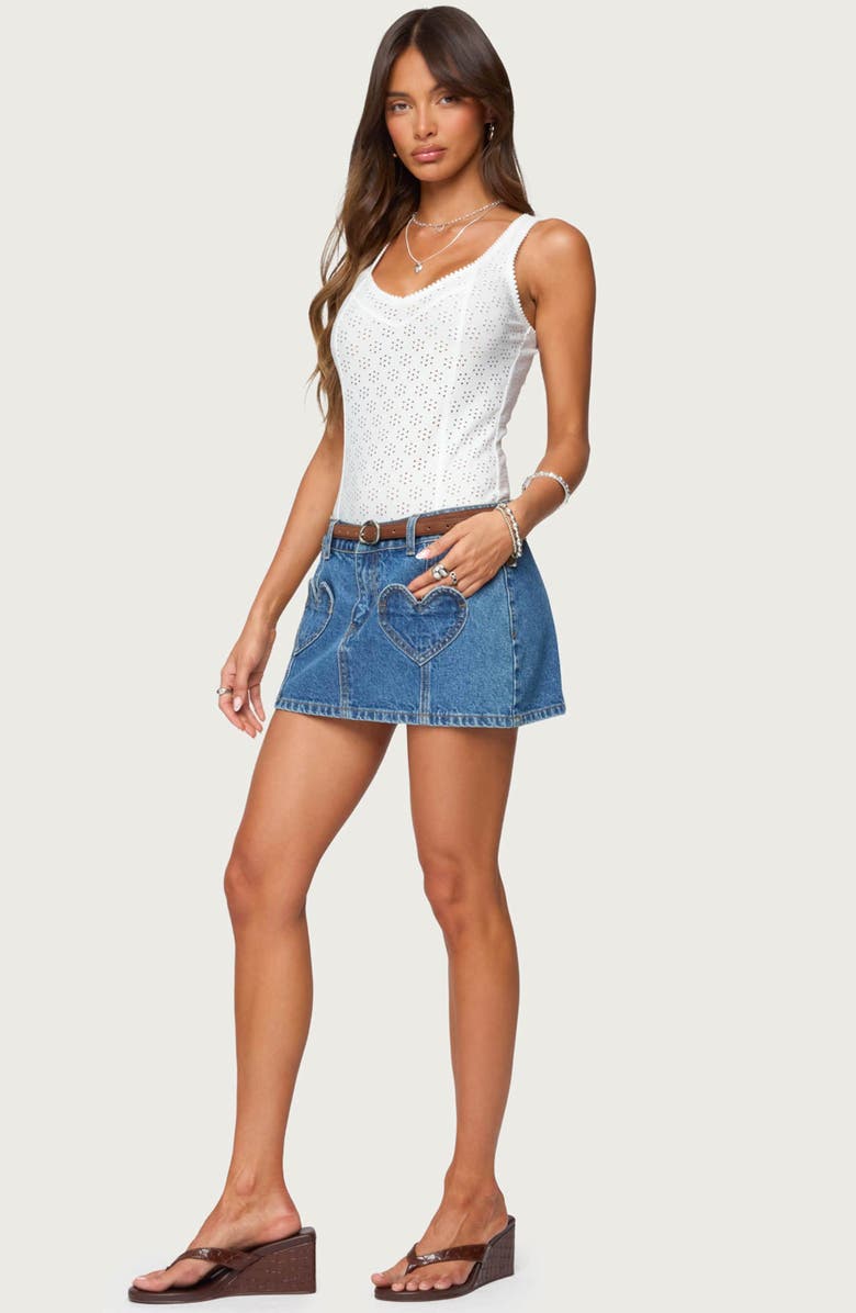 EDIKTED Clementina Eyelet Bodysuit, Alternate, color, White