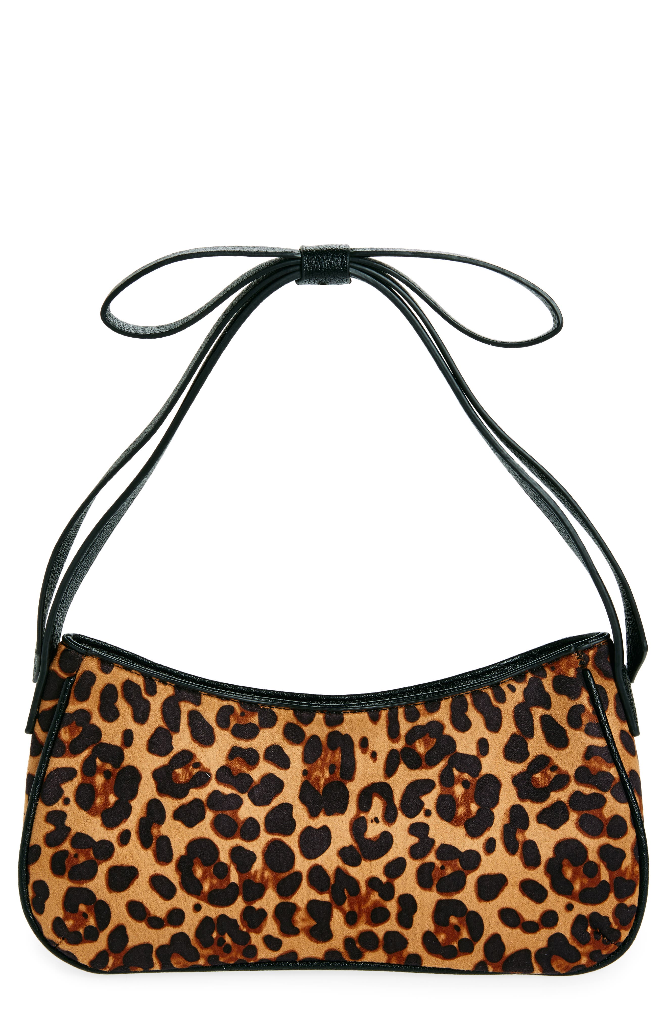 Mali + Lili Marissa Bow Leopard Recycled Vegan Leather Shoulder Bag in Tan/Leopard 