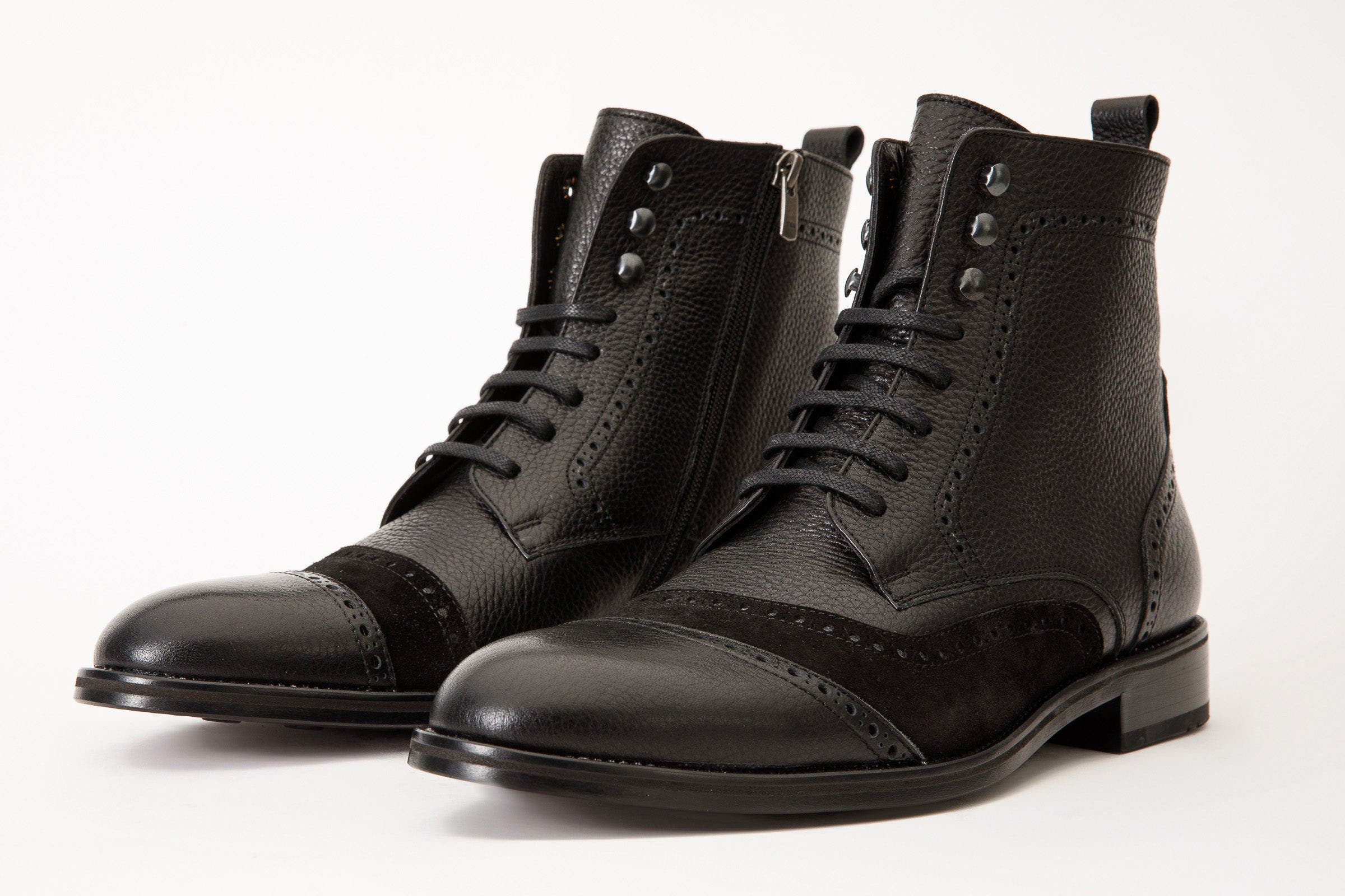 The Anderson Leather & Suede Brogue Lace-up Boot With A Zipper, Alternate, color, Black