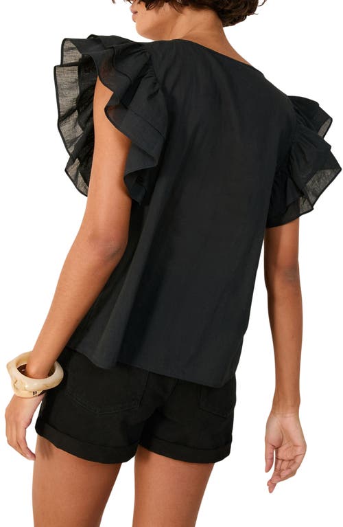 Friends Like These Pintuck Pleat Flutter Sleeve Cotton Top In Black