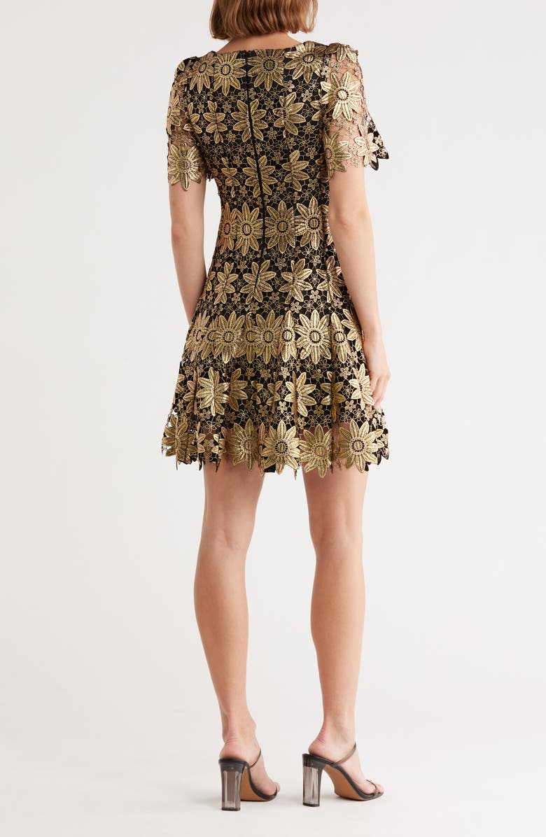 Milly Ilisa Metallic Floral Lace Short Sleeve Fit & Flare Dress |  Nordstromrack