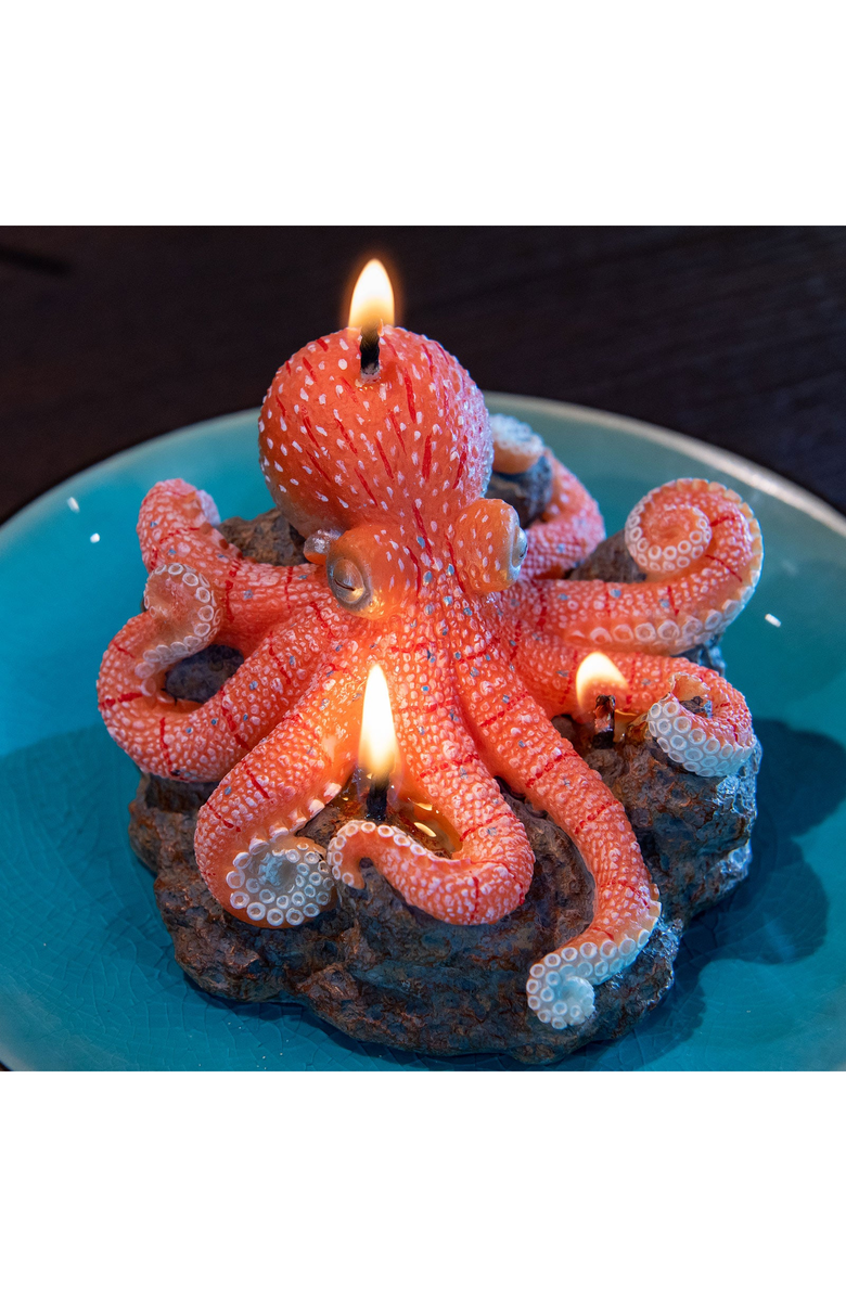 Southlake gifts Octopus on Reef Candle, Alternate, color, Bright Coral / Turquoise