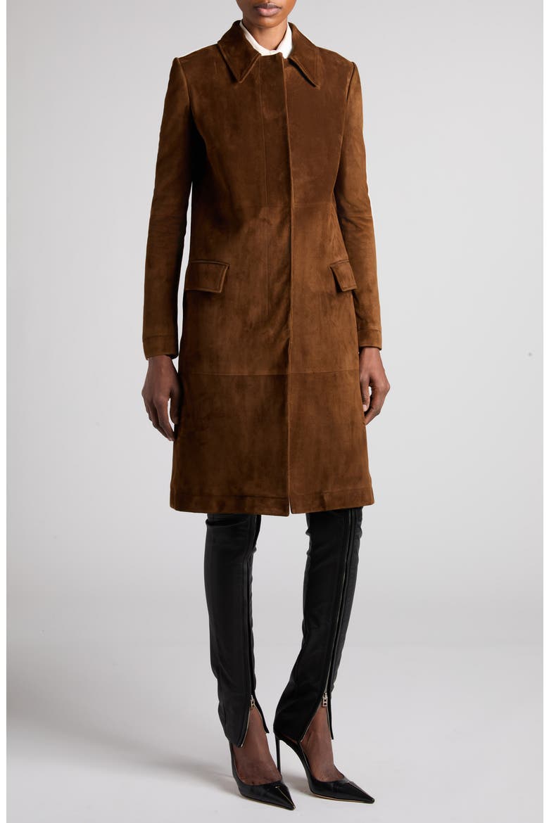 Suede Mac Coat, Alternate, color, LAND BROWN