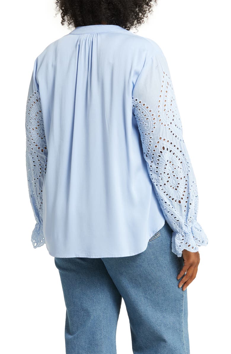 Forgotten Grace Embroidered Eyelet Long Sleeve Button-Up Shirt, Alternate, color, Denim