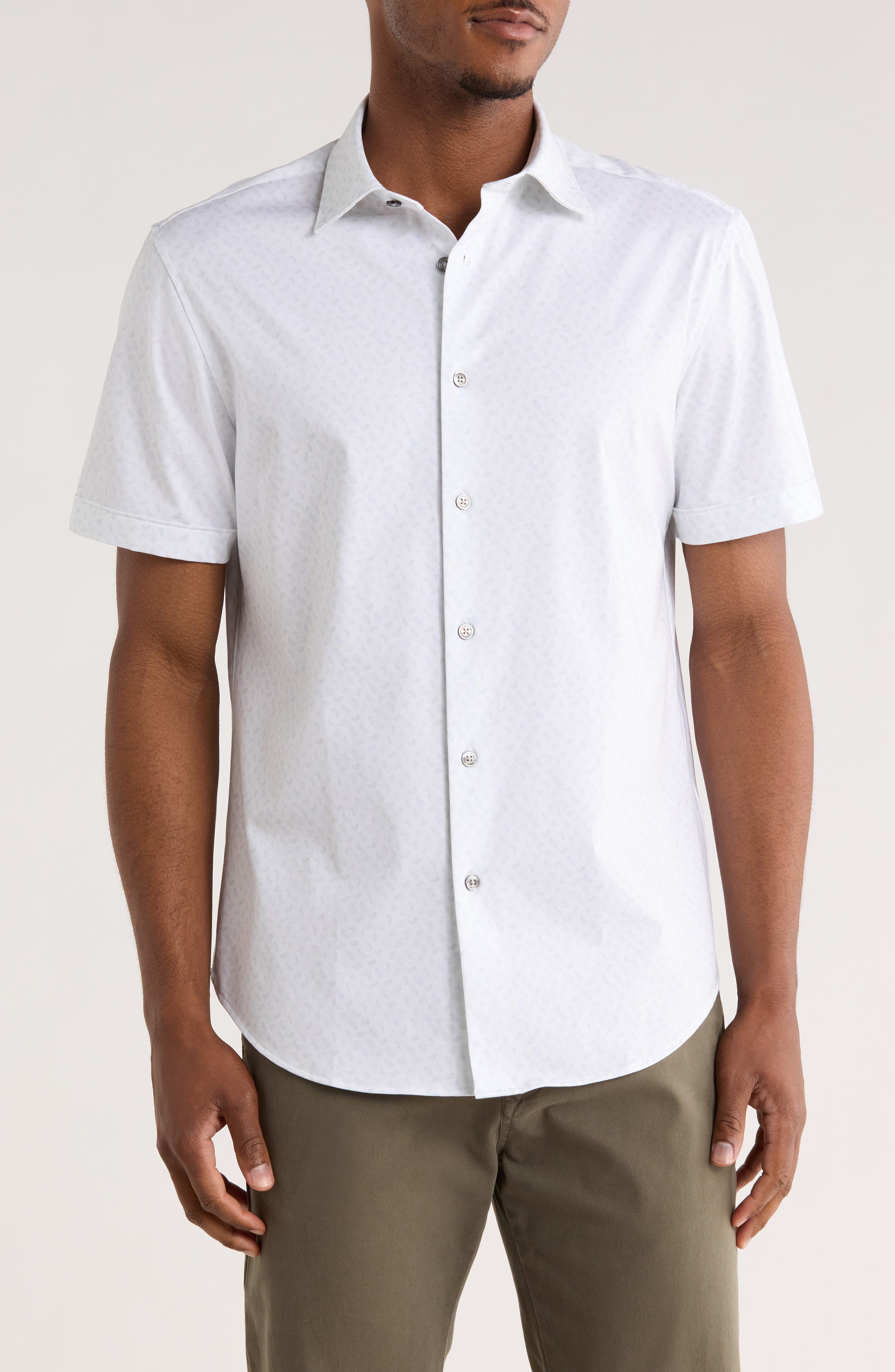 Bugatchi Geometric Short Sleeve Woven Button-Up Shirt