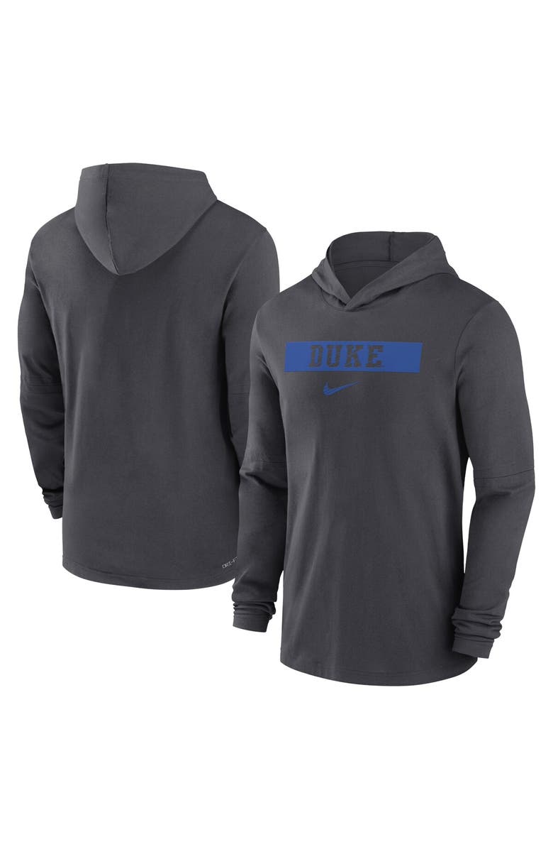 Nike Men's Nike Anthracite Duke Blue Devils 2024 Sideline Hoodie Performance Long Sleeve T-Shirt, Main, color, Anthracite