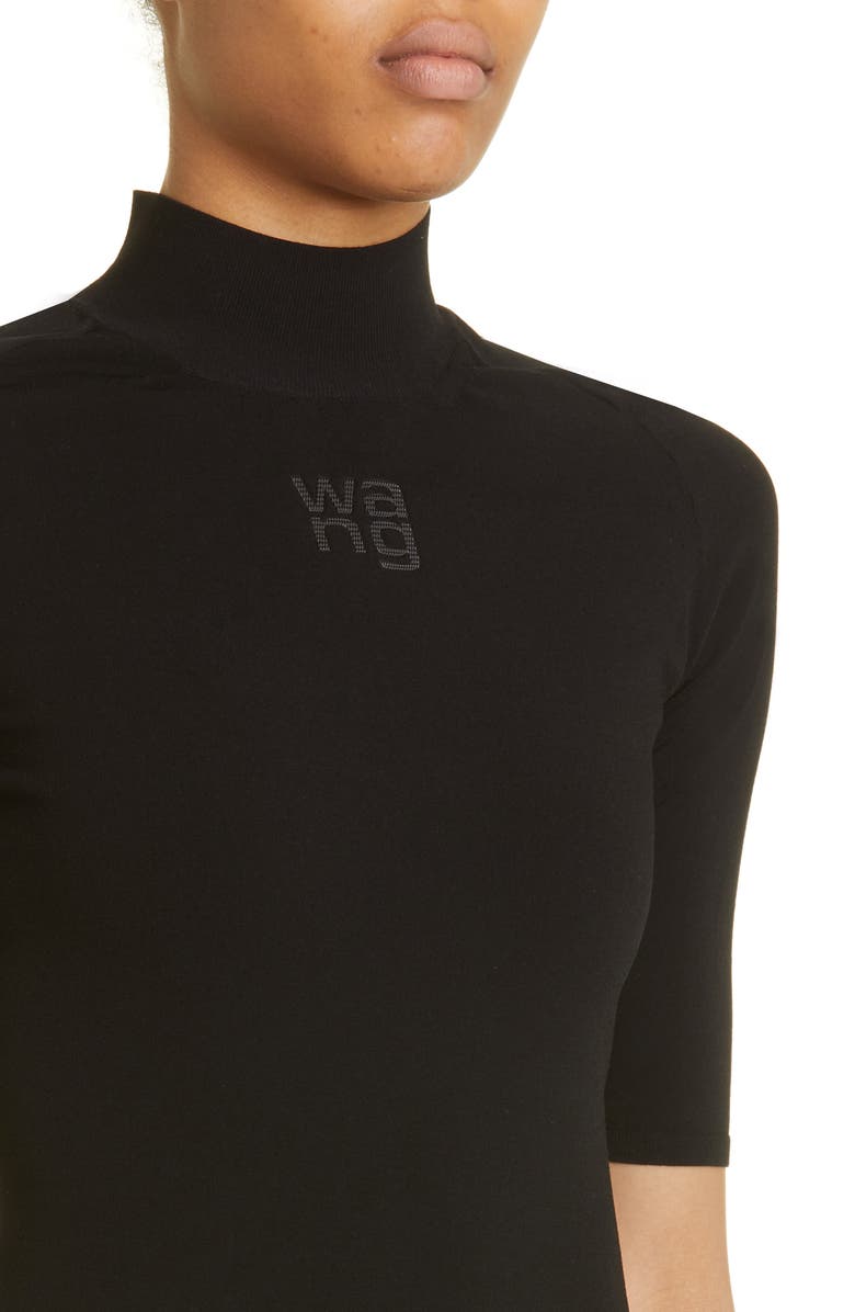 Alexander Wang Logo Appliqué Mock Neck Body-Con Minidress, Alternate, color,