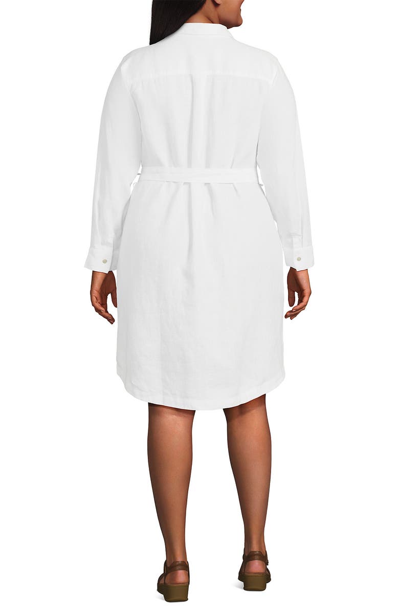 Lands' End Linen Long Sleeve Button Front Shirt Dress, Alternate, color, White