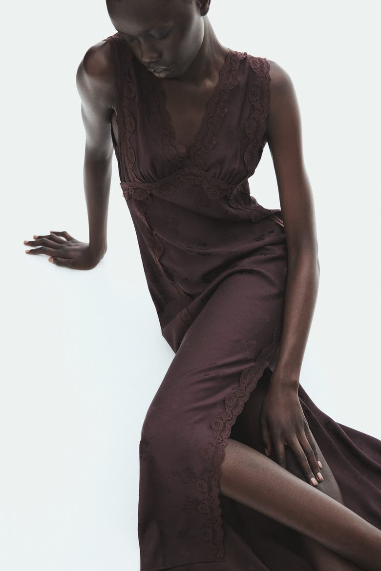 Lace-trimmed Jacquard-weave Dress, Alternate, color, Dark purple