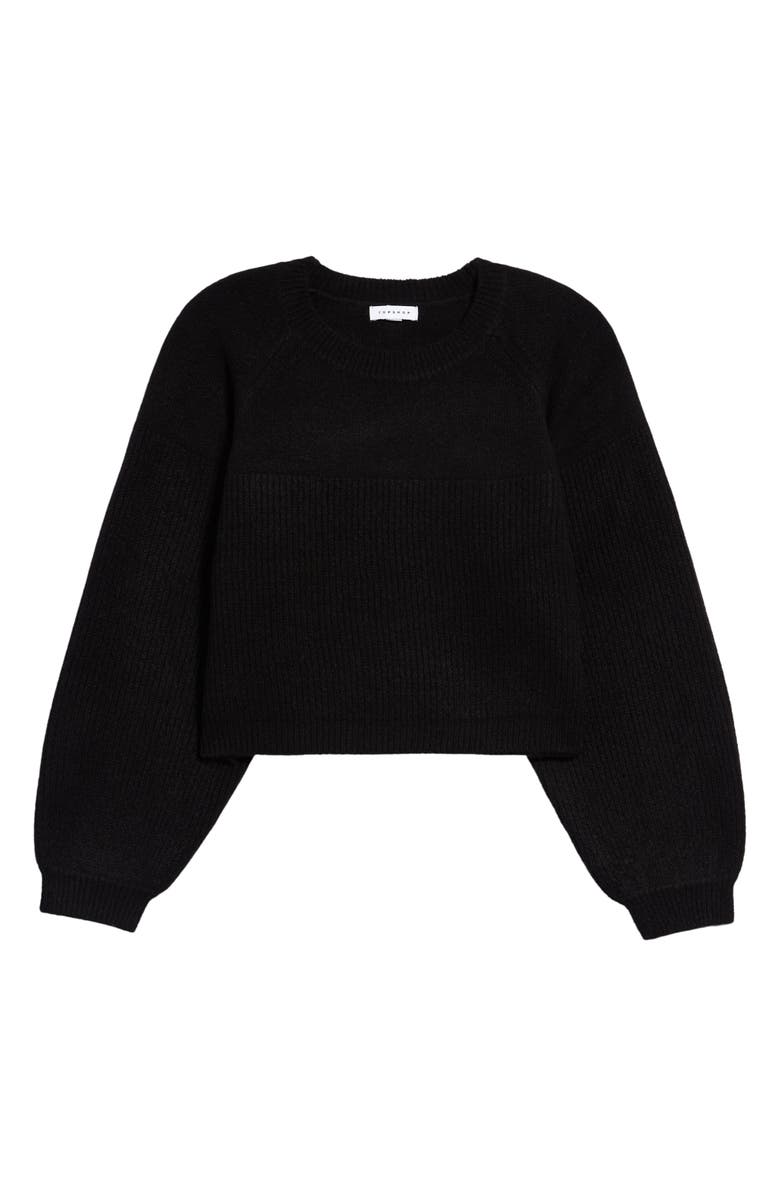 Topshop Mixed Stitch Balloon Sleeve Crop Sweater, Alternate, color,