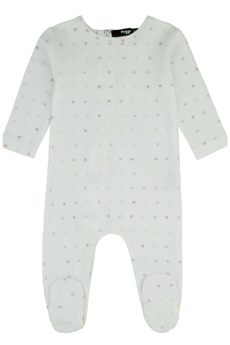 Baby Girl Pattern Footie, Main, color, White / Pink / Yellow