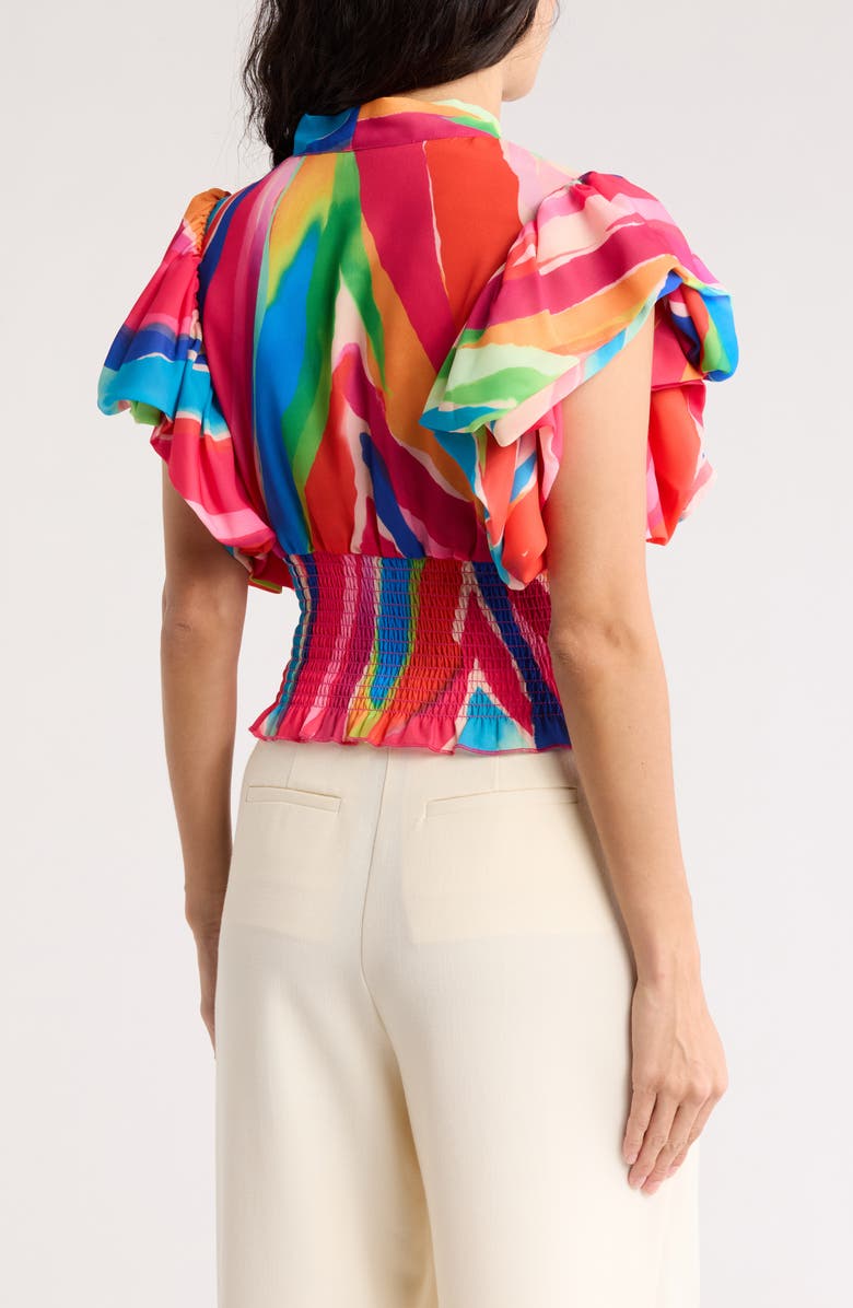 BY DESIGN Dorothy Tie Neck Flutter Sleeve Crop Top, Alternate, color, Color My World