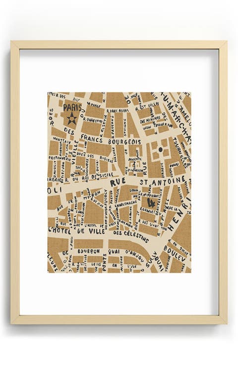 Paris Map Rustic Framed Art Print