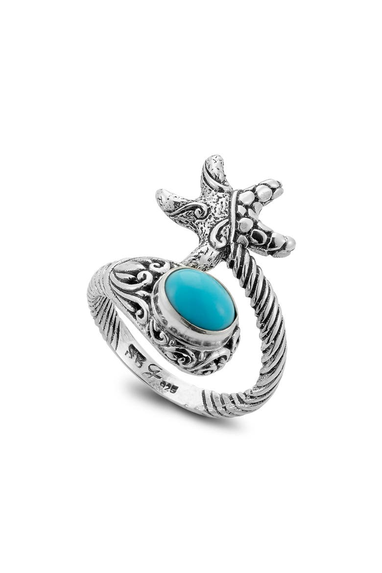 Starfish & Sleeping Beauty Turquoise Bypass Ring, Main, color, TURQUOISE
