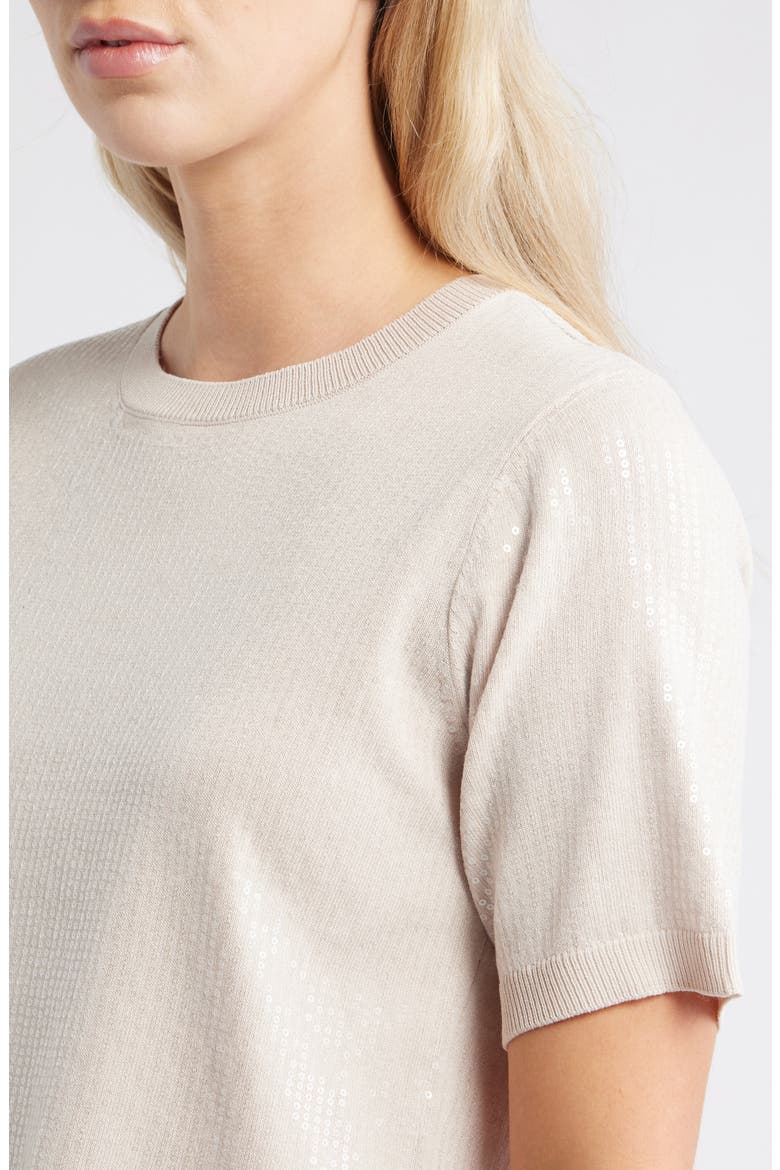 Sparkle Short Sleeve Sequin Sweater, Alternate, color, MOTHER OF PEARL