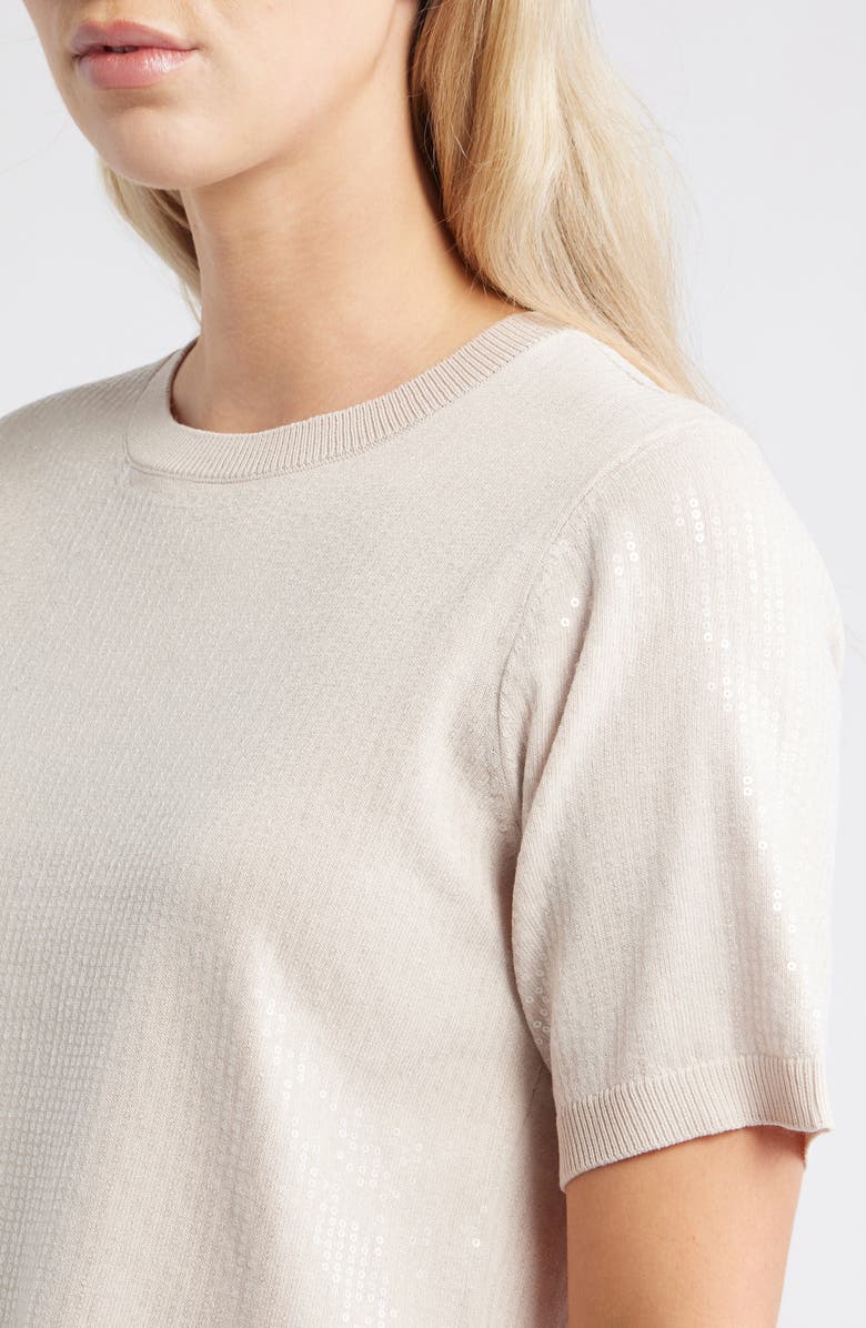 Sanctuary Sparkle Short Sleeve Sequin Sweater, Alternate, color, Mother Of Pearl