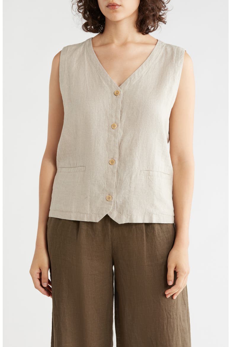 V-Neck Organic Linen Vest, Main, color, UNNATURAL