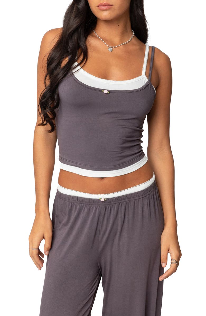 EDIKTED Elsa Layered Camisole, Main, color, Gray