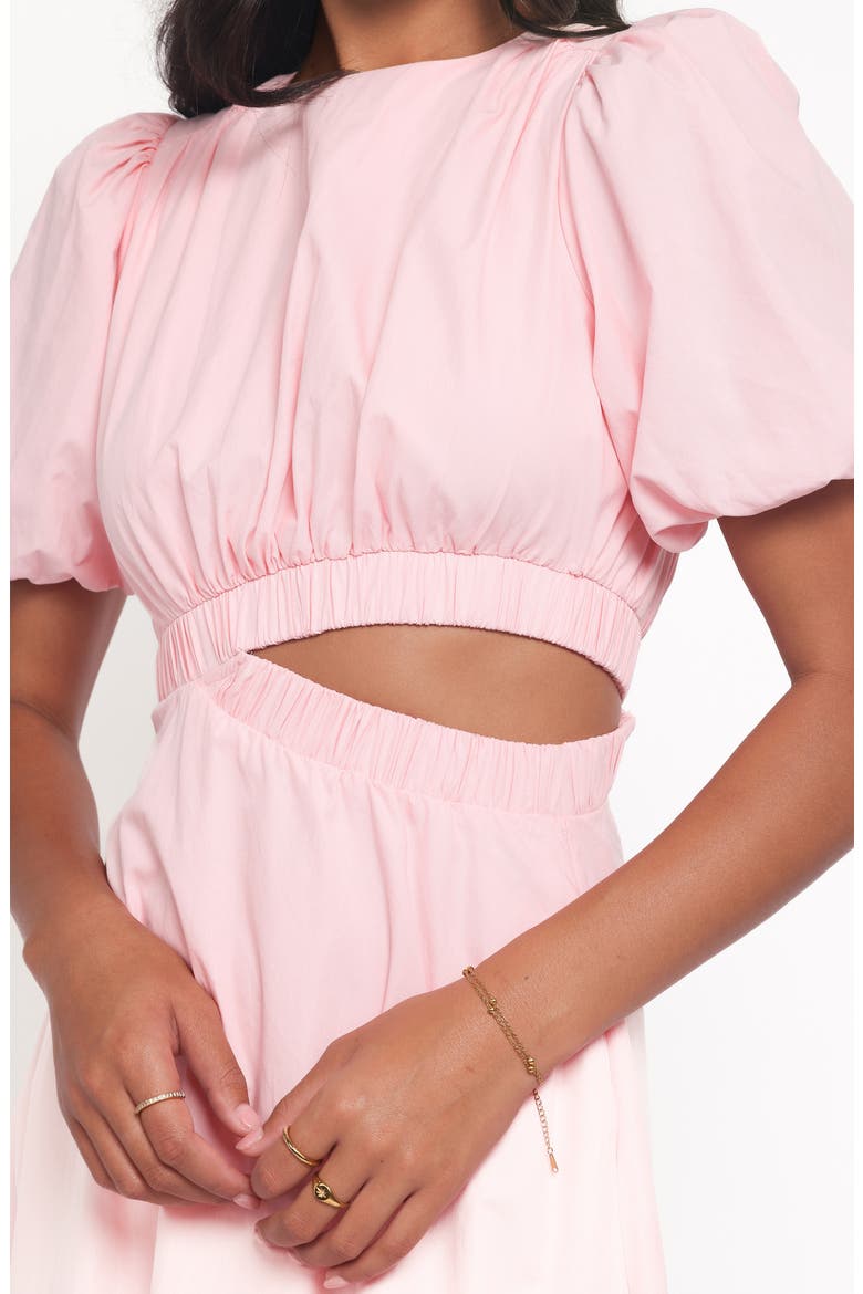 Aminah Puff Sleeve Cutout Midi Dress, Alternate, color, PINK