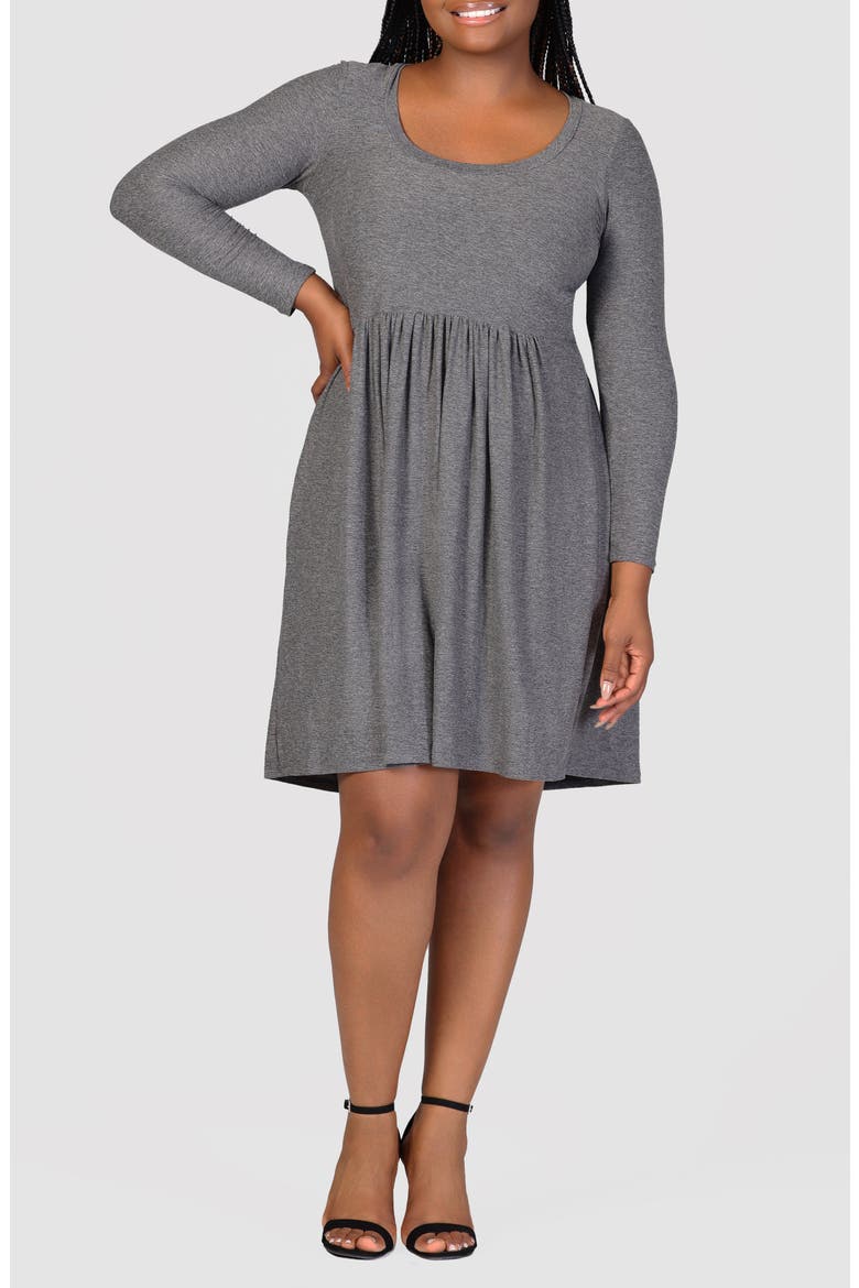 Long Sleeve Knit Babydoll Dress, Main, color, SMOKE