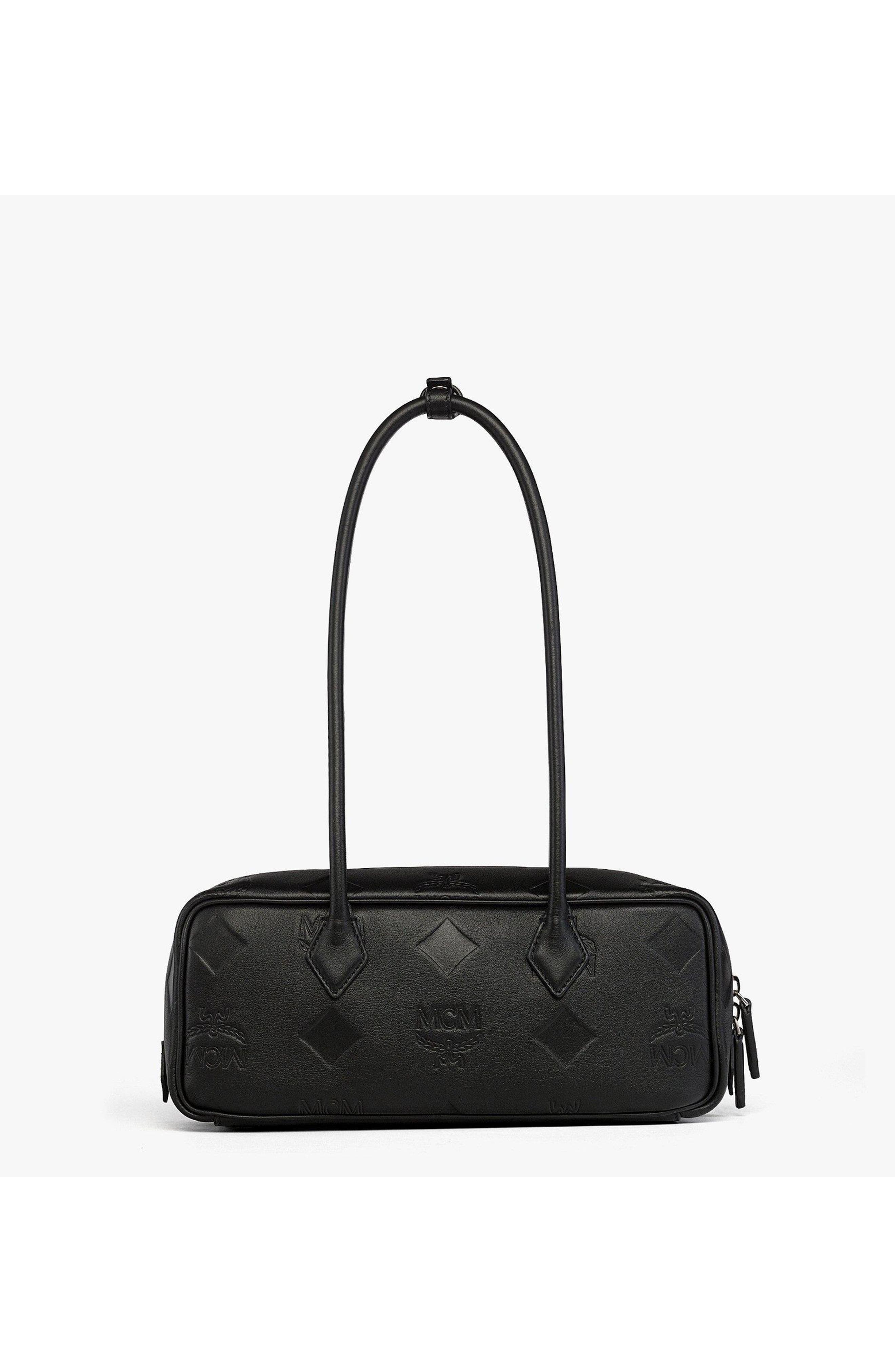 MCM Small Aren East West Shoulder Bag in Maxi Monogram Leather, Alternate, color, Black