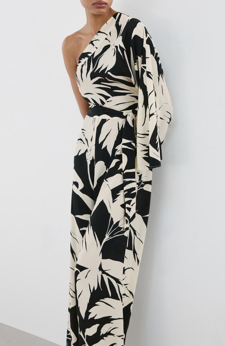 MANGO Asymmetrical Flare Sleeve Jumpsuit, Alternate, color, Ecru