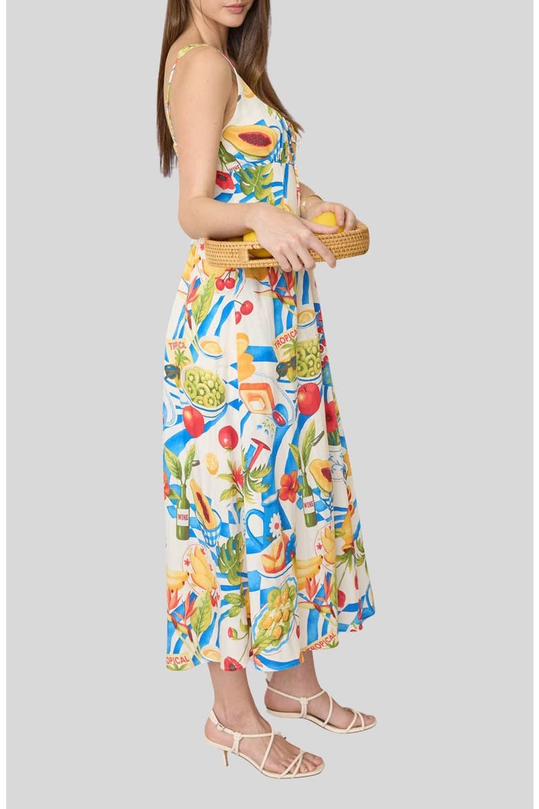 Fruit Print Corset Midi Sundress, Alternate, color, CREAM MULTI