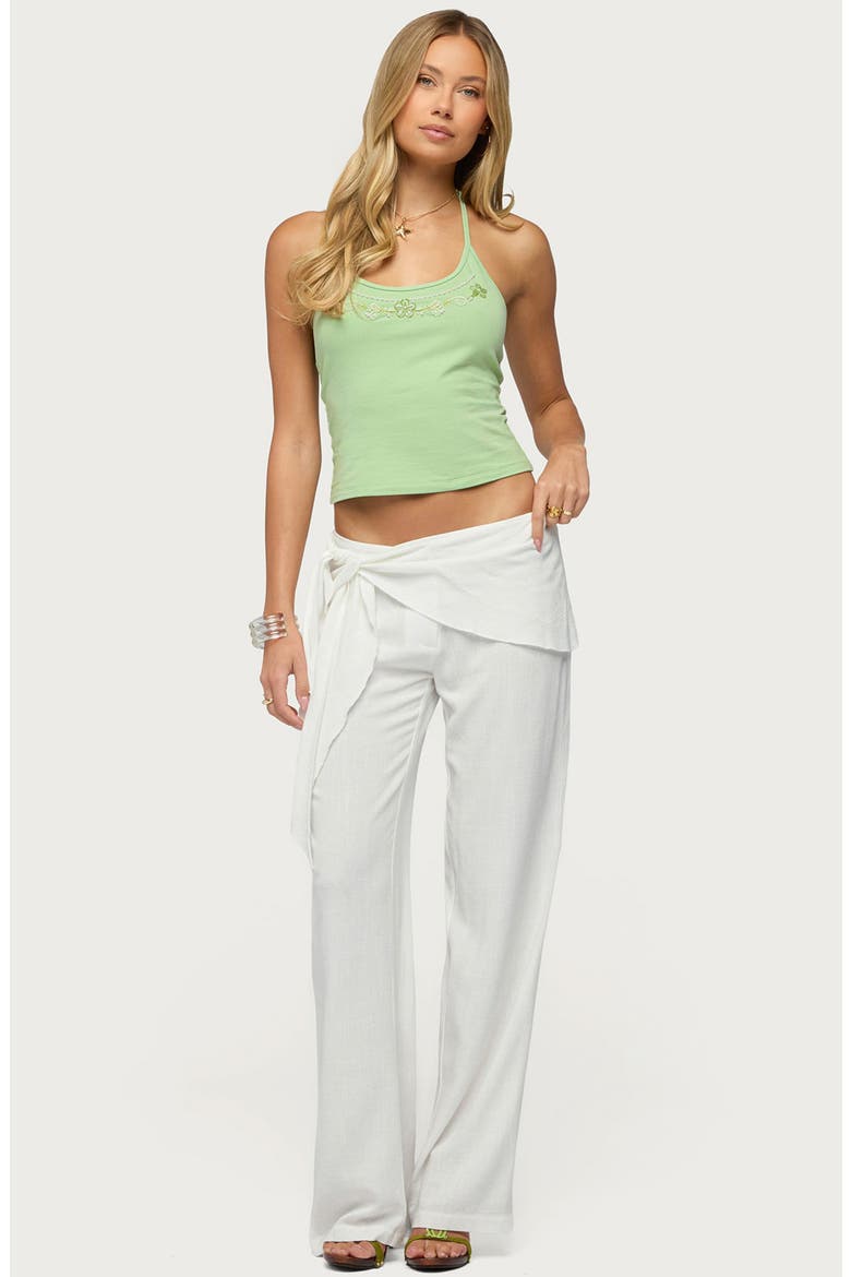 Suki Belted Sarong Cotton & Linen Pants, Alternate, color, WHITE