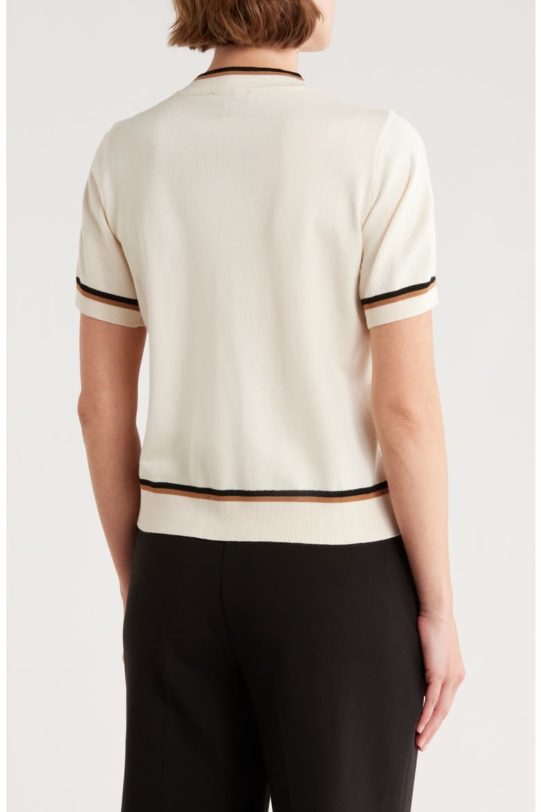 Double Tipped Tie Neck Sweater, Alternate, color, CREAM/ BLACK/ CAMEL