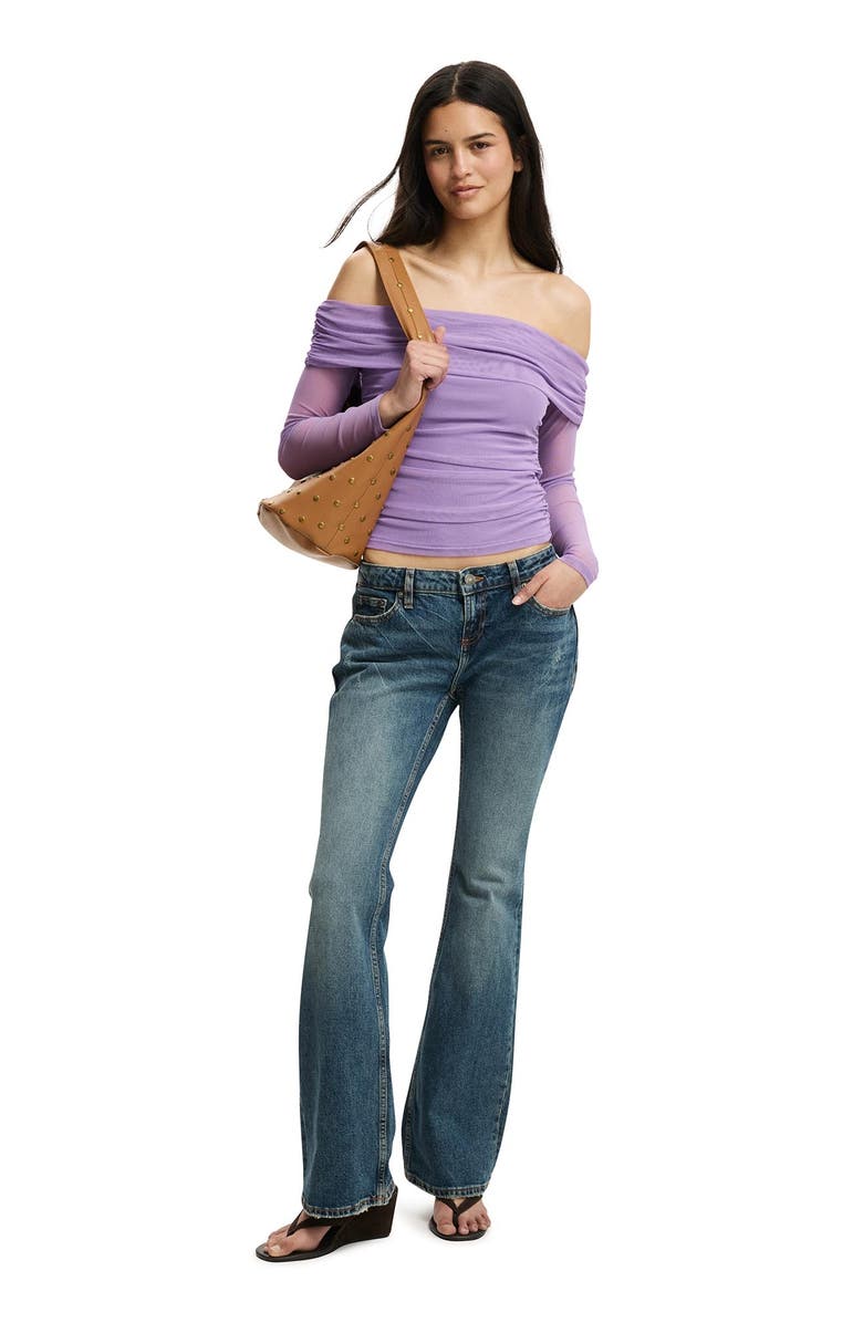 Cotton On Women's Ashley Off Shoulder Mesh Long Sleeve Top, Alternate, color, Violet Crush