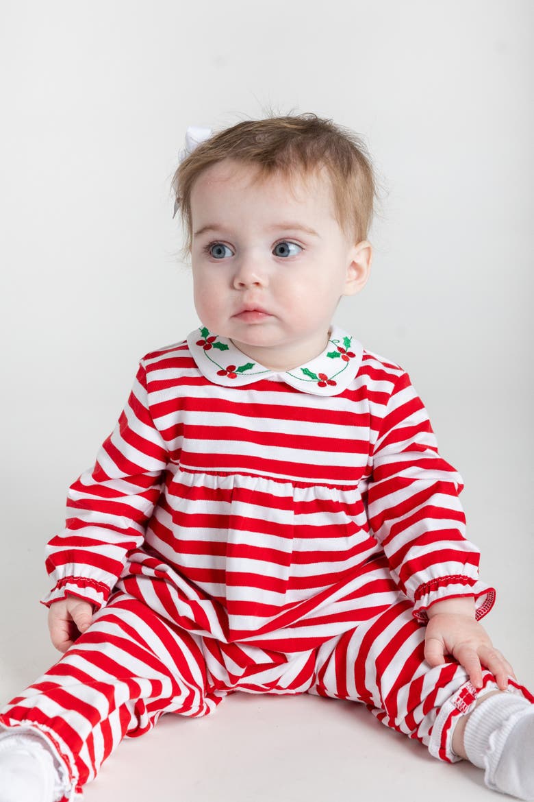 Stripe Knit Longall With Embroidered Holly, Alternate, color, Red, Green, White
