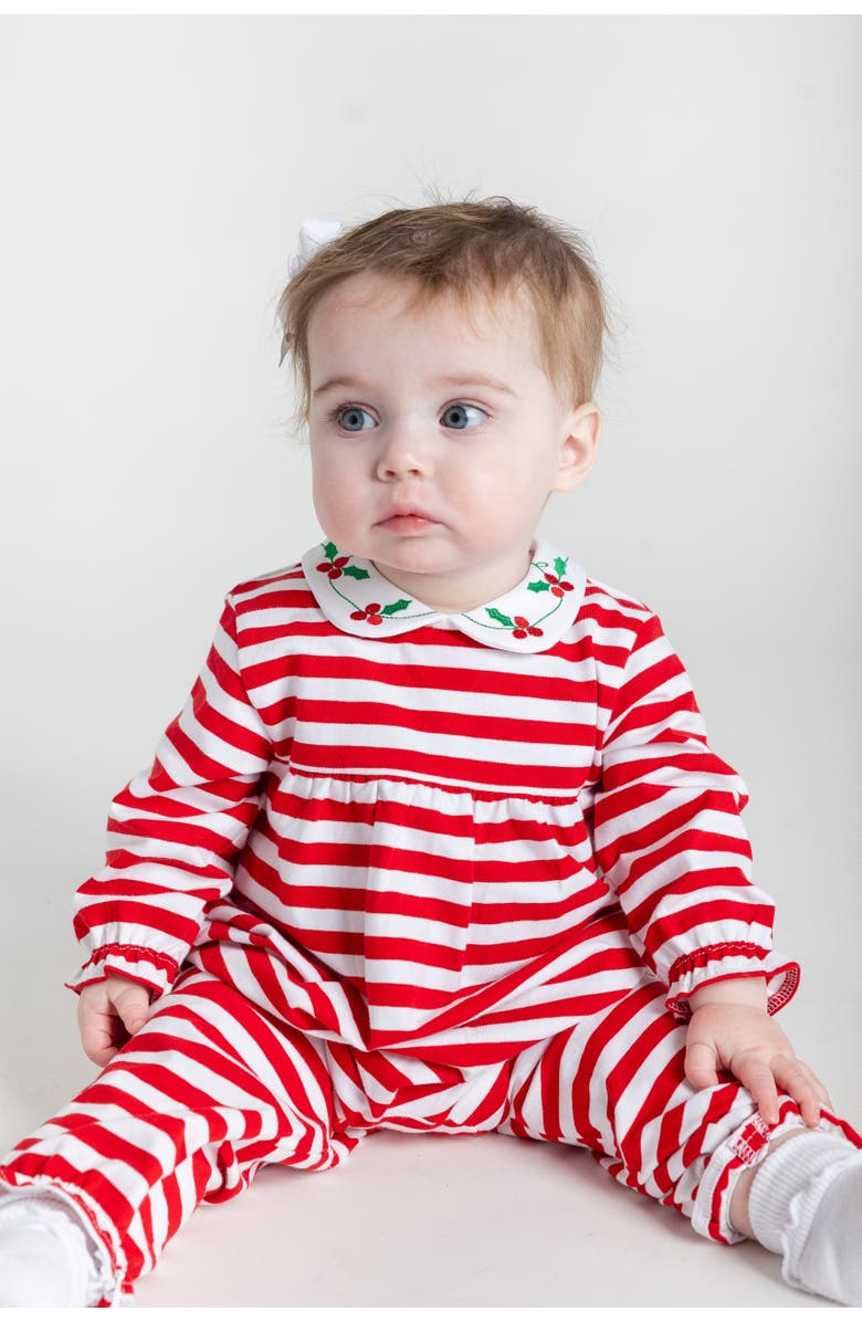 Florence Eiseman Stripe Knit Longall With Embroidered Holly, Alternate, color, Red, Green, White