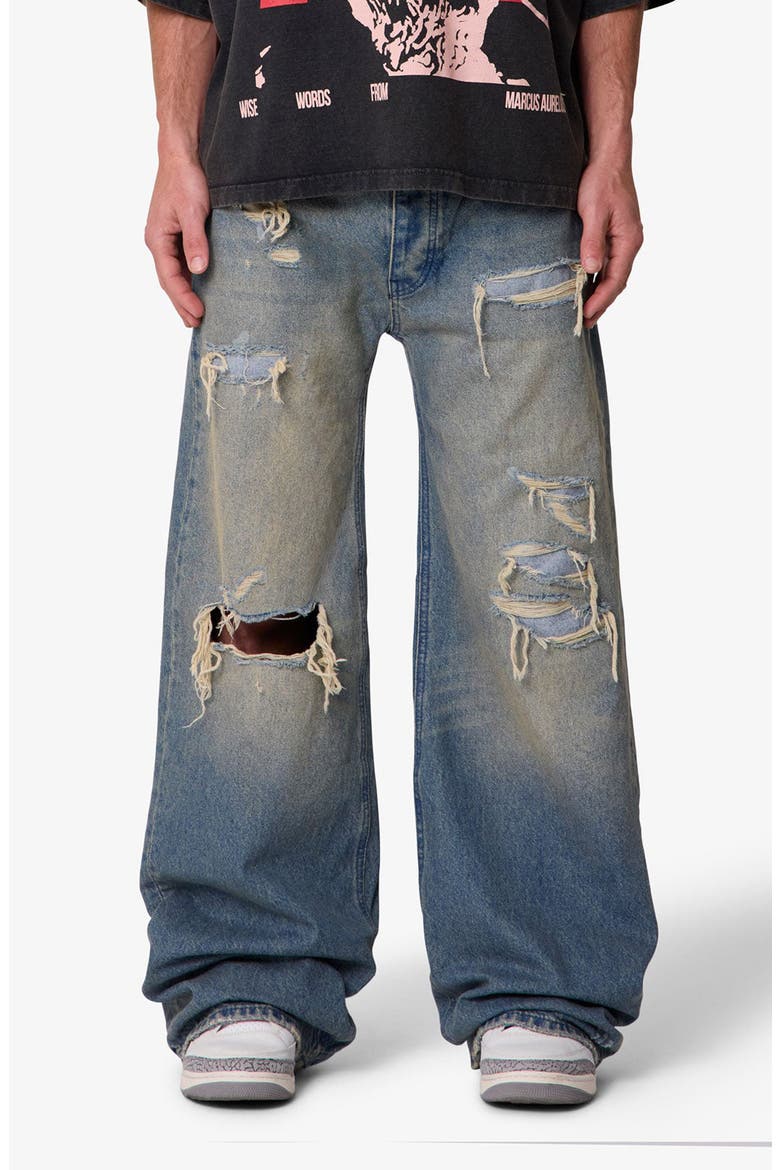 Ultra Wide Distressed Jeans, Main, color, BLUE