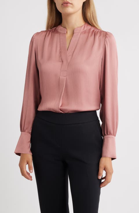 Textured Crepe Long Sleeve Top