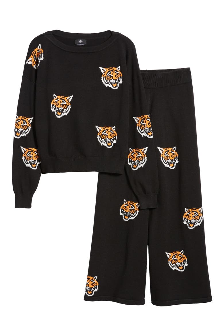 Fierce Knit Sweater & High Waist Wide Leg Pants Set, Alternate, color, BLACK