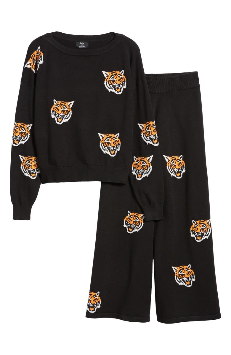 Dressed in Lala Fierce Knit Sweater & High Waist Wide Leg Pants Set, Alternate, color, Black