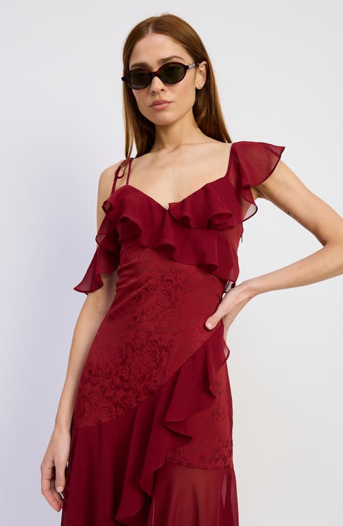 En Saison Annalis Ruffle High-low Maxi Dress In Burgundy