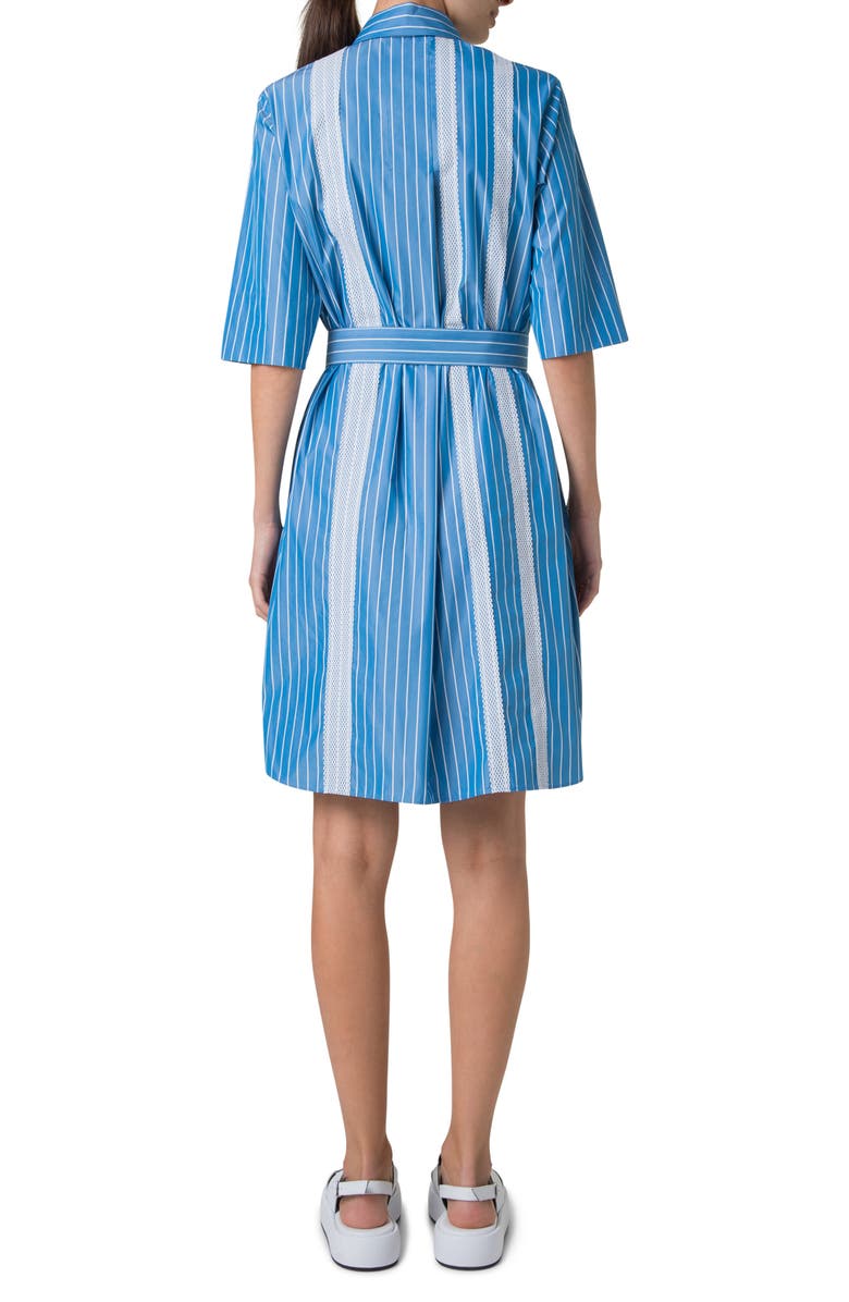 Akris punto Pajama Stripe Cotton Poplin Belted Shirtdress, Alternate, color, Medium Blue-Cream