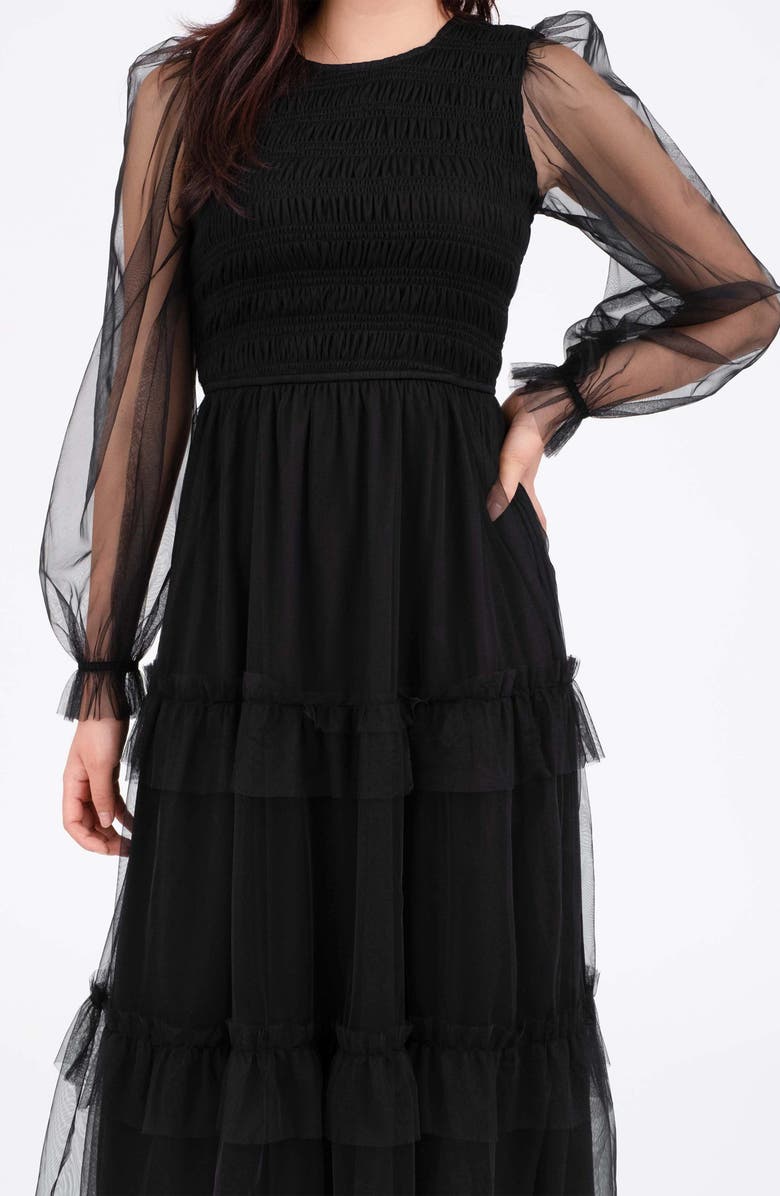 AUGUST SKY Long Sleeve Tulle Maxi Dress, Alternate, color,